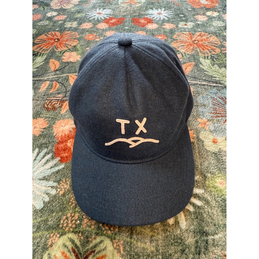Texas Hill Country Provisions The Shepherd Blue Wool Blend Strapback Hat TX Logo